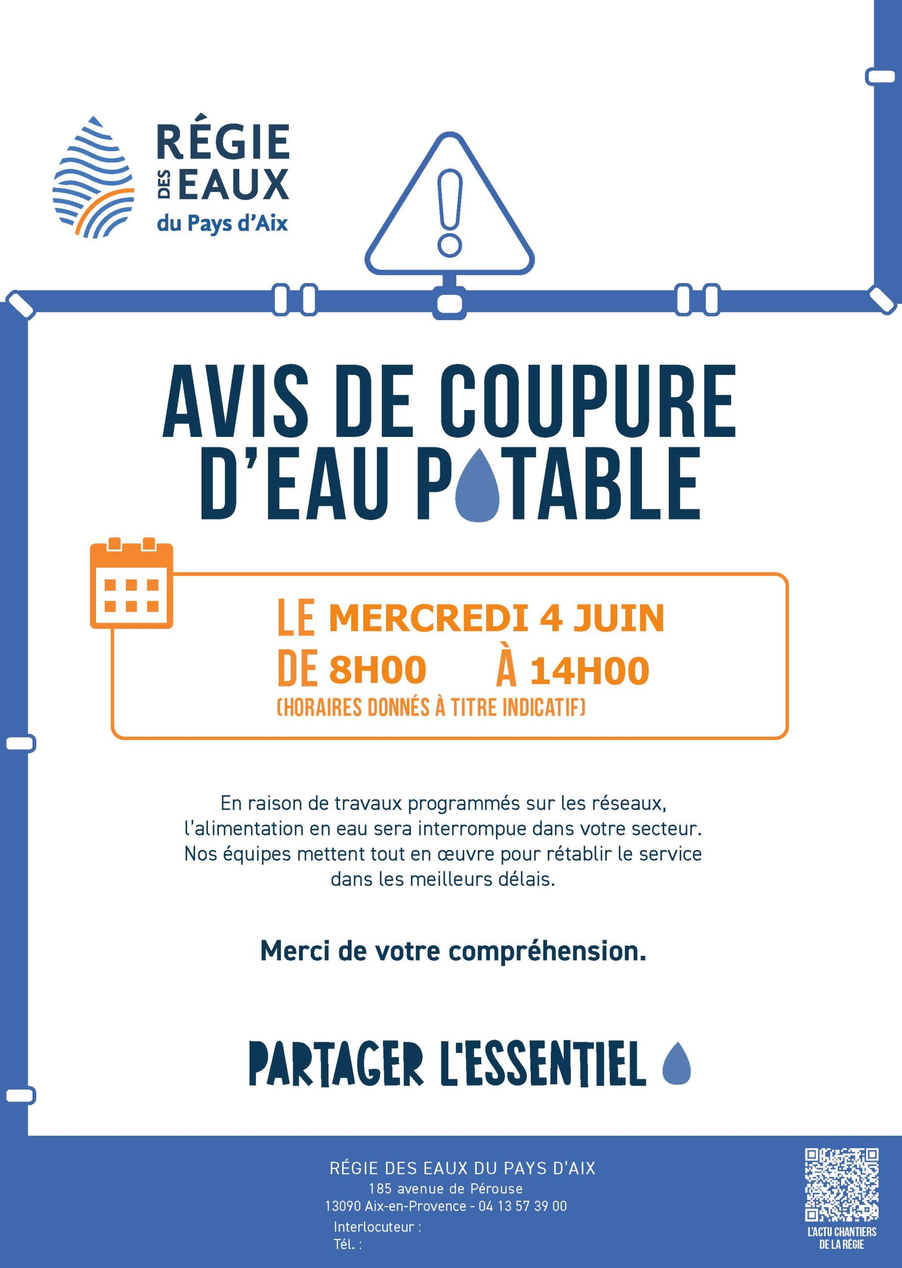 2023_COUPURE_EAU_-MONTS DE PROVENCE Flyer coupure d'eau, route départementale 113 - 24 au 25 avril 2025